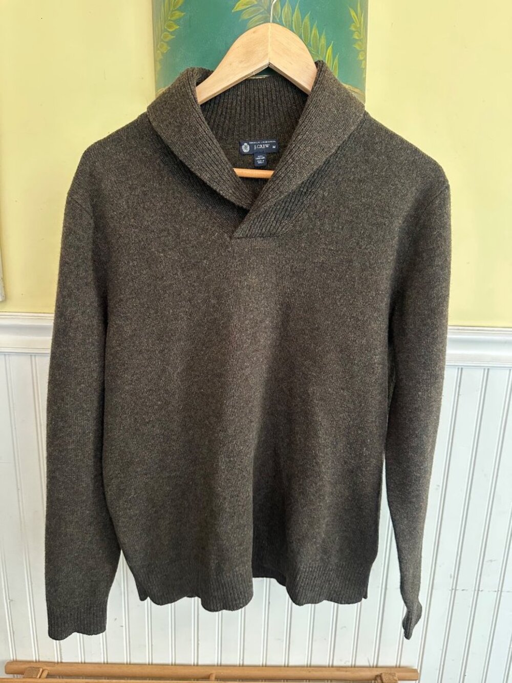 J.Crew Mens Brown Lambswool Shawl Collar Sweater M Premium Soft Warm Knit